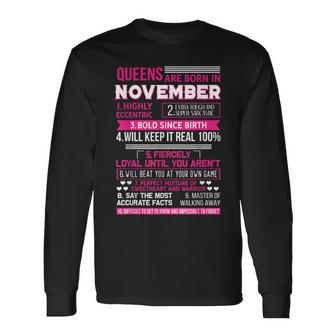 Queens Are Born In November 10 Facts Birthday Men Women Long Sleeve T-Shirt T-shirt Graphic Print - Thegiftio UK