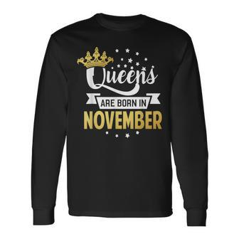 Queens Are Born In November Birthday Plus Size Men Women Long Sleeve T-Shirt T-shirt Graphic Print - Thegiftio UK