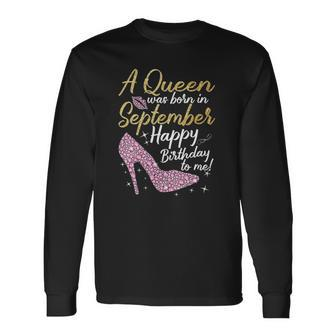 Queens Are Born In September September Birthday V-Neck Men Women Long Sleeve T-Shirt T-shirt Graphic Print - Thegiftio UK