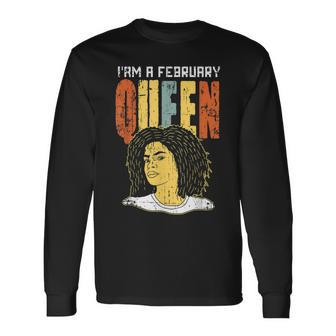 Queens Geboren im Februar Langarmshirts, Lustiges Afro Geburtstagsshirt - Seseable