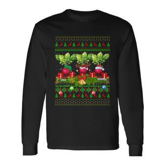 Radish Vegetable Lover Xmas Santa Ugly Radish Christmas Long Sleeve T-Shirt - Monsterry