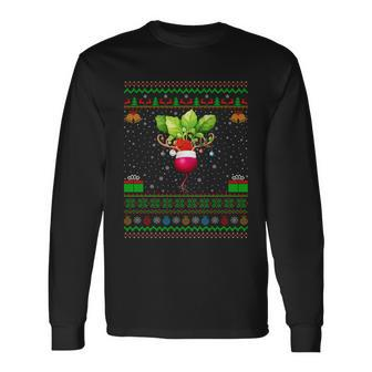 Radishes Lover Xmas Lighting Santa Ugly Radishes Christmas Long Sleeve T-Shirt - Monsterry