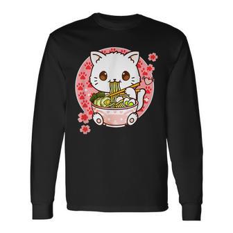 Ramen Cat Kawaii Anime Ramen Cat Lovers Kawaii Neko V15 Men Women Long Sleeve T-Shirt T-shirt Graphic Print - Thegiftio