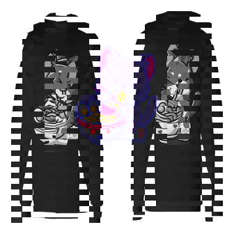 Ramen Cat Neko Anime Kawaii Japanese Merch Cat Lover Men Women Long Sleeve T-Shirt T-shirt Graphic Print - Thegiftio