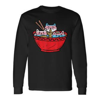 Ramen Cats Transgender Trans Pride Flag Japanese Noodle Food Long Sleeve T-Shirt T-Shirt | Mazezy