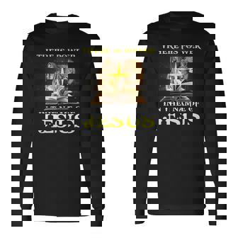 There Is Power In The Name Of Jesus Lion Christian Long Sleeve T-Shirt | Seseable CA