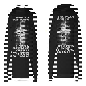 There Is Power In The Name Of Jesus Lion Judah Christian Long Sleeve T-Shirt | Seseable CA