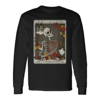 The Reader Tarot Card Skeleton Librarian Halloween Men Women Long Sleeve T-Shirt T-shirt Graphic Print - Thegiftio UK