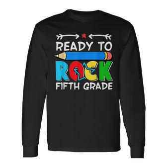Ready To Rock First Grade 100 Days Pencil Teacher & Student Men Women Long Sleeve T-shirt Graphic Print Unisex - Seseable