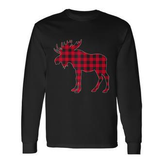 Red Plaid Buffalo Moose Christmas Matching Pajama Raglan Long Sleeve T-Shirt - Monsterry DE