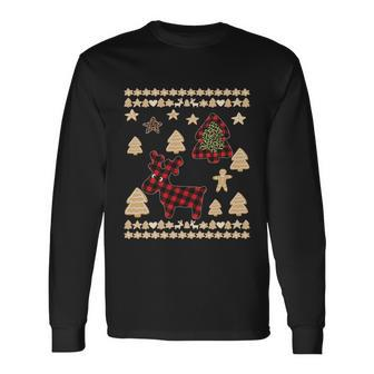 Red Plaid Reindeer Gingerbread Cookies Ugly Christmas Meaningful Long Sleeve T-Shirt - Monsterry UK
