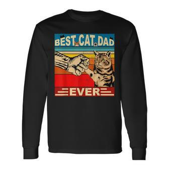 Retro Best Cat Dad Ever Vintage Dads Kitty Lovers V2 Long Sleeve T-Shirt - Seseable