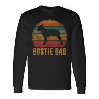 Retro Boston Terrier Dad Dog Owner Pet Bostie Father Long Sleeve T-Shirt - Seseable
