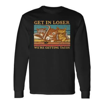 Retro Cats And Tacos Lovers Cat Lover Cat Owner Long Sleeve T-Shirt - Thegiftio UK