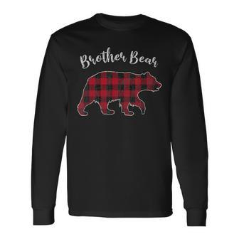 Retro Christmas Brother Bear Red Plaid Buffalo Men Women Long Sleeve T-Shirt T-shirt Graphic Print - Thegiftio UK