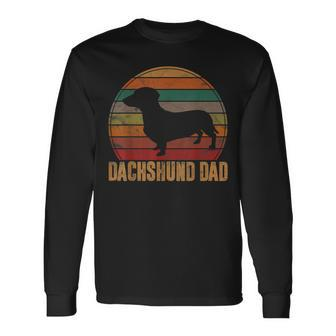 Retro Dachshund Dad Doxie Daddy Dog Owner Pet Father Long Sleeve T-Shirt - Seseable