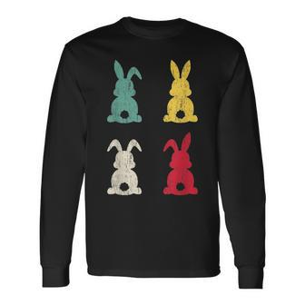 Retro Easter Bunny Cute Happy Easter Vintage Colorful Rabbit Long Sleeve T-Shirt - Seseable