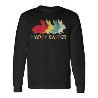 Retro Easter Bunny Vintage Colorful Rabbit Cute Happy Easter V2 Long Sleeve T-Shirt - Seseable