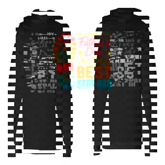 Retro Fathers Day To The Best Step Dad Stepped Up Dad Men Long Sleeve T-Shirt - Thegiftio