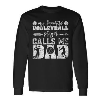 Retro My Favorite Volleyball Player Calls Me Dad Fathers Day Long Sleeve T-Shirt - Thegiftio UK