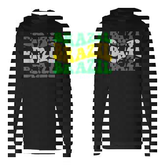 Retro Groovy Brazil National Pride Football Fans Flag Men Women Long Sleeve T-Shirt T-shirt Graphic Print - Thegiftio