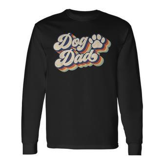 Retro Groovy Dog Dad Daddy Fathers Day Dogs Paw Puppy Lover Long Sleeve T-Shirt - Thegiftio UK