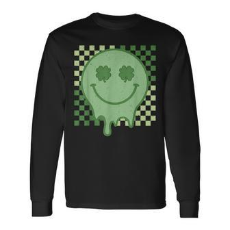 Retro Groovy Shamrock Smile Face St Patricks Day Hippie Long Sleeve T-Shirt T-Shirt | Mazezy