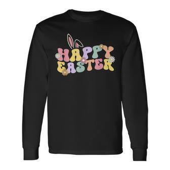 Retro Happy Easter Bunny Rabbit Women Girls Boys Holiday Long Sleeve T-Shirt - Thegiftio
