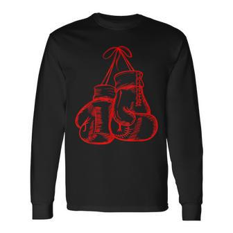 Retro Love Red Boxing Gloves Boxer Long Sleeve T-Shirt - Seseable