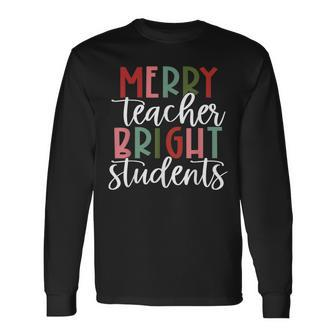 Retro Merry Teacher Bright Students Funny Christmas Teacher V3 Men Women Long Sleeve T-shirt Graphic Print Unisex - Seseable
