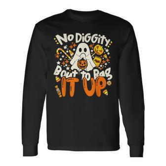 Retro No Diggity Bout To Bag It Up Halloween Candy Party Men Women Long Sleeve T-Shirt T-shirt Graphic Print - Thegiftio UK