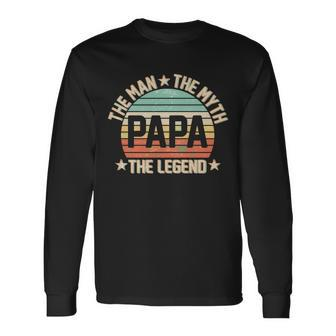 Retro Papa The Man Myth Legend V2 Long Sleeve T-Shirt - Monsterry