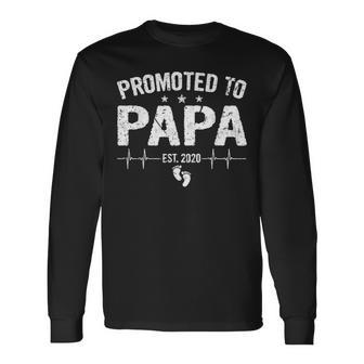 Retro Promoted To Papa Est 2020 Fathers Day New Grandpa Long Sleeve T-Shirt - Seseable