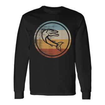 Retro Vintage Angeln Fischen Großer Barrakuda Langarmshirts - Seseable