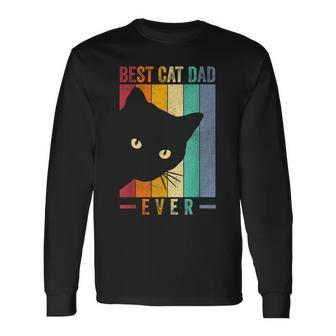 Retro Vintage Best Cat Dad Ever Cat Daddy Fathers Day Long Sleeve T-Shirt - Seseable