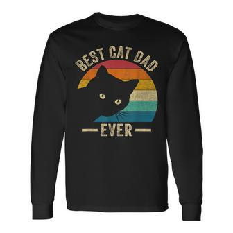 Retro Vintage Best Cat Dad Ever Cat Daddy Fathers Day Long Sleeve T-Shirt - Seseable