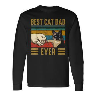 Retro Vintage Best Cat Dad Ever Fathers Day Siamese Cat V2 Long Sleeve T-Shirt - Seseable