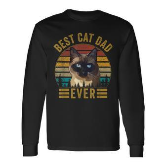 Retro Vintage Best Cat Dad Ever Fathers Day Siamese Cat V2 Long Sleeve T-Shirt - Seseable