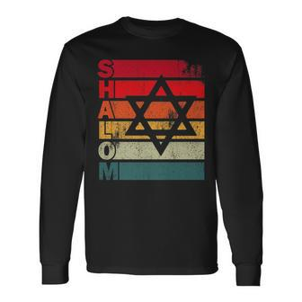 Retro Vintage Shalom Jewish Star Of David Hanukkah Chanukah Long Sleeve T-Shirt - Seseable
