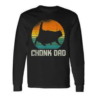 Retro Vintage Style Fat Daddy Cat Meme Chonk Cat Dad Long Sleeve T-Shirt - Seseable