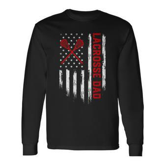 Retro Vintage Usa American Flag Lacrosse Dad Patriotic Long Sleeve T-Shirt - Seseable