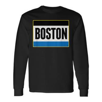 Retro Yellow Boston Massachusetts Ma Running Bib Stencil Long Sleeve T-Shirt | Mazezy