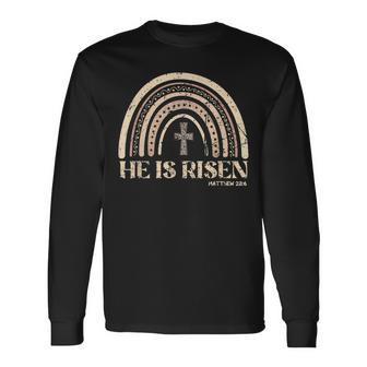 He Is Risen Rainbow Leopard Happy Easter Day Christian Jesus Long Sleeve T-Shirt | Mazezy