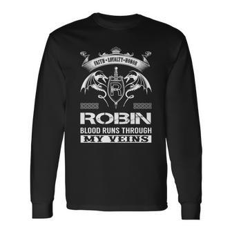 Robin Blood Runs Through My Veins Long Sleeve T-Shirt - Seseable