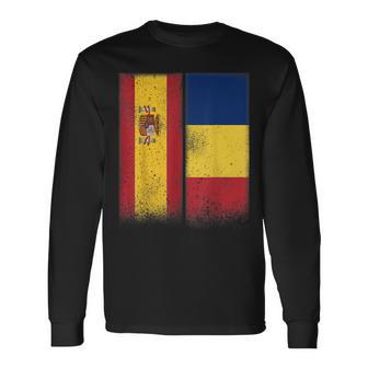 Romanian Flag Spain And Romania Proud Flags Long Sleeve T-Shirt | Mazezy