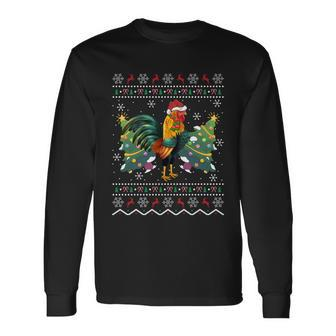 Rooster Lover Xmas Ugly Rooster Christmas Great Long Sleeve T-Shirt - Monsterry UK