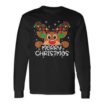 Rudolph Red Nose Reindeer Merry Christmas Light Xmas Men Women Long Sleeve T-Shirt T-shirt Graphic Print - Thegiftio UK