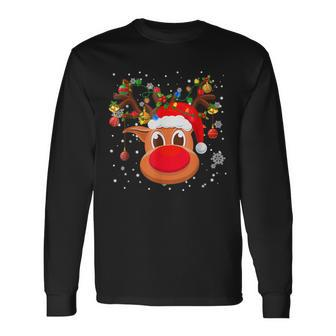 Rudolph Red Nose Reindeer Santa Christmas V2 Men Women Long Sleeve T-Shirt T-shirt Graphic Print - Thegiftio UK