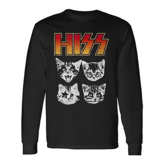 Hiss Cat Cats Kittens Rock Music Cat Lover Hiss Long Sleeve T-Shirt - Seseable