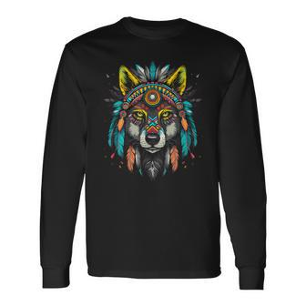 Sacred Spirit Of The Tribal Wolf A Wolf Of Legend Long Sleeve T-Shirt T-Shirt | Mazezy